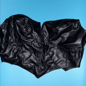 Black Faux Leather Bustier Top